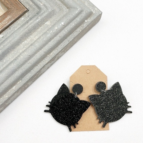 Black cat glitter earrings - Picture 2 of 2